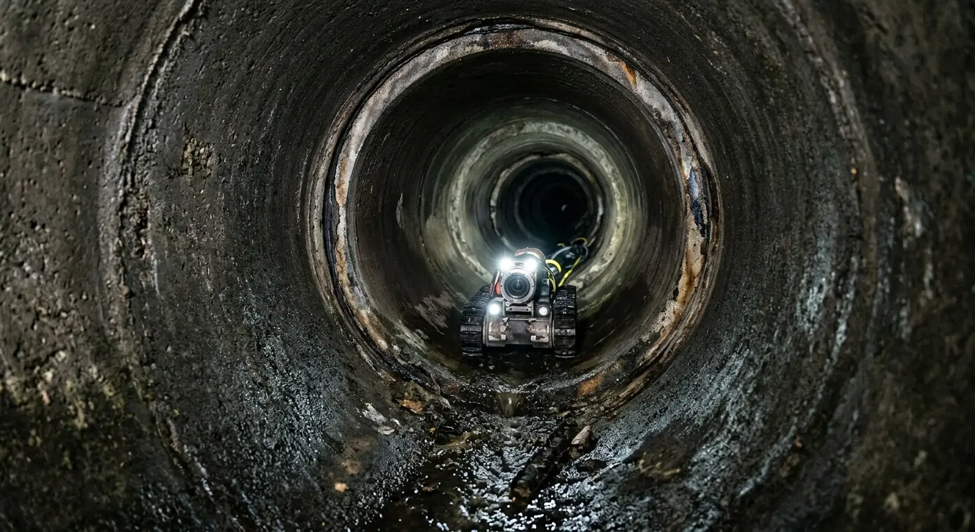 Robotic sewer camera inspecting pipe interior for Drain Snake Service in Trinity